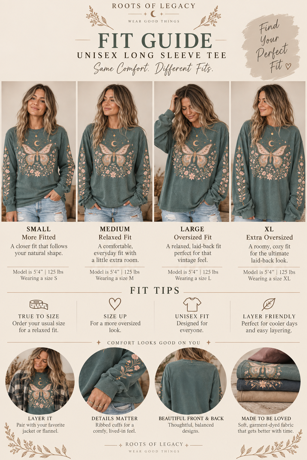 Moonlit Moth Celestial Long Sleeve Tee, Witchy Botanical Shirt, Whimsigoth Nature Graphic Tee, Gift for Her