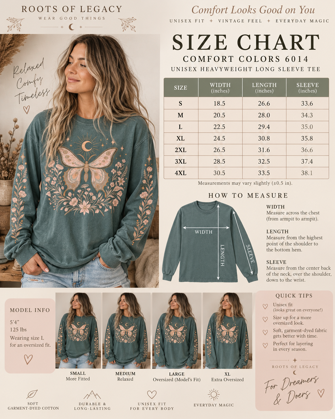 Moonlit Moth Celestial Long Sleeve Tee, Witchy Botanical Shirt, Whimsigoth Nature Graphic Tee, Gift for Her