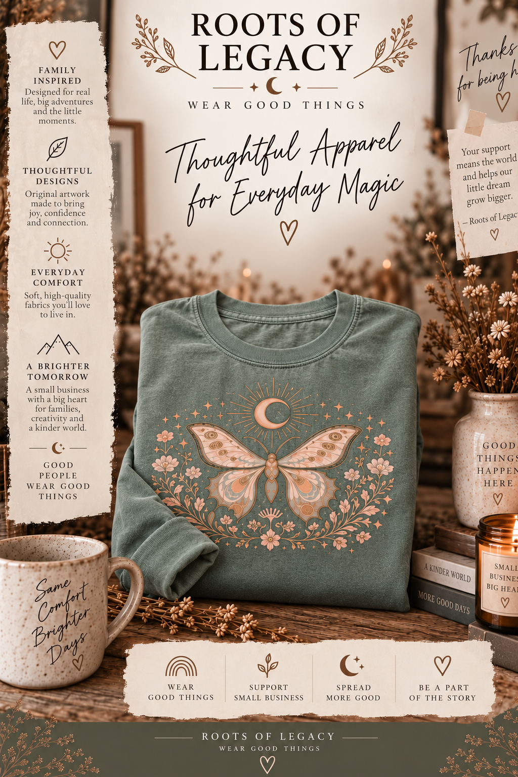 Moonlit Moth Celestial Long Sleeve Tee, Witchy Botanical Shirt, Whimsigoth Nature Graphic Tee, Gift for Her