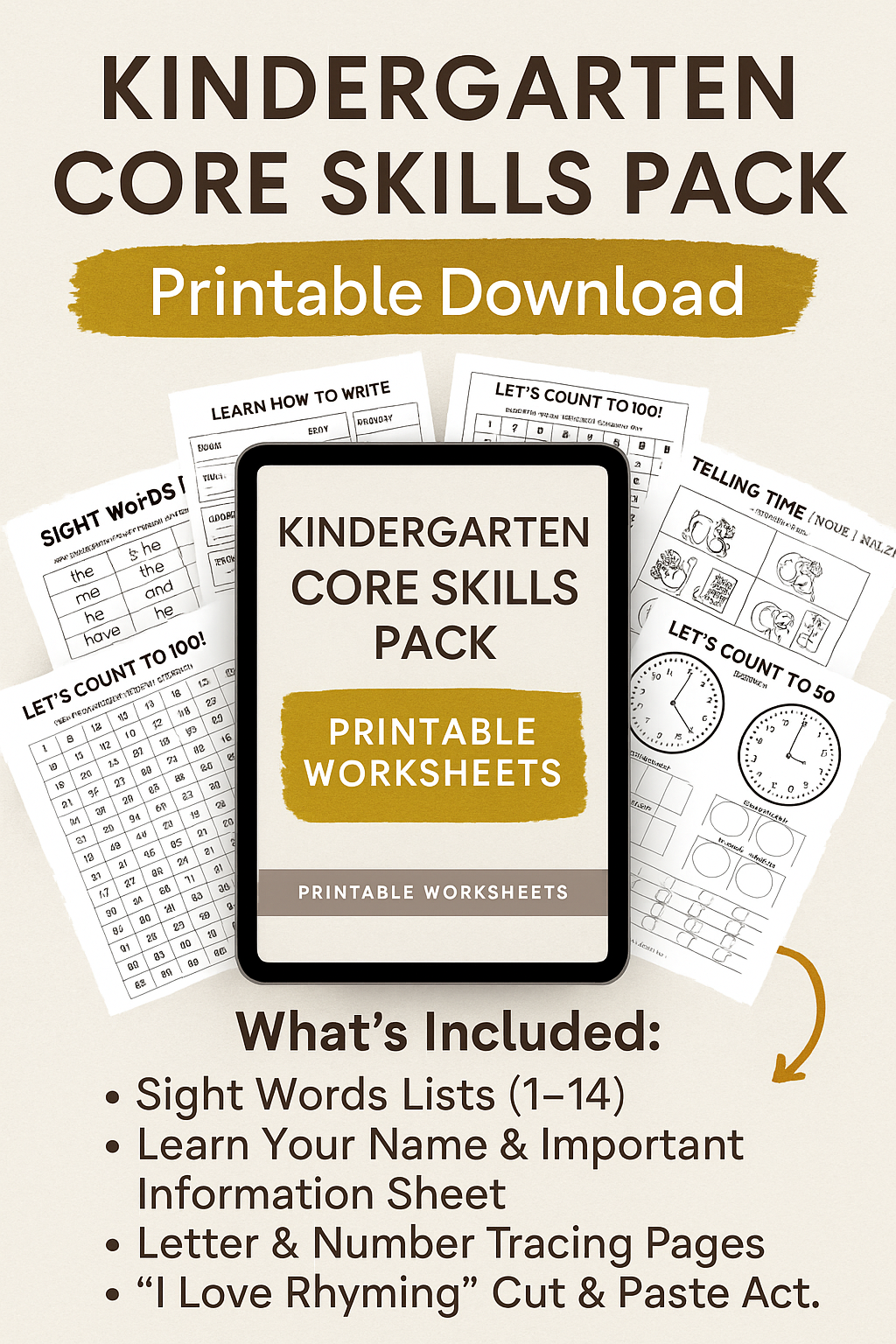 Kindergarten Core Skills Pack (Printable Download)